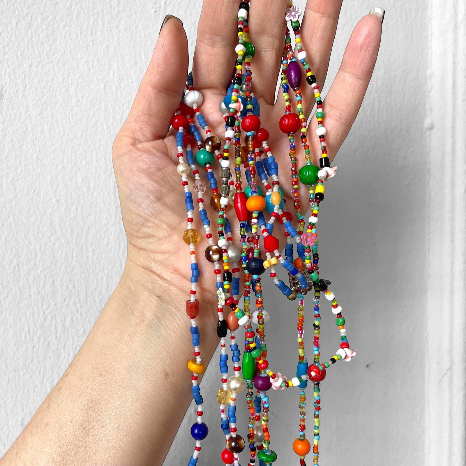 VTG Multicolor Glass Beads Layered Necklace Lot Maximalist