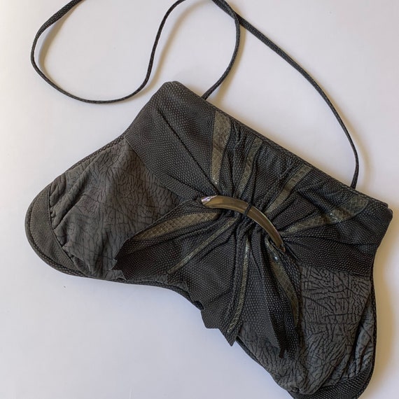 80s Suede and SnakeSkin Large Clutch Shoulder Bag… - image 2