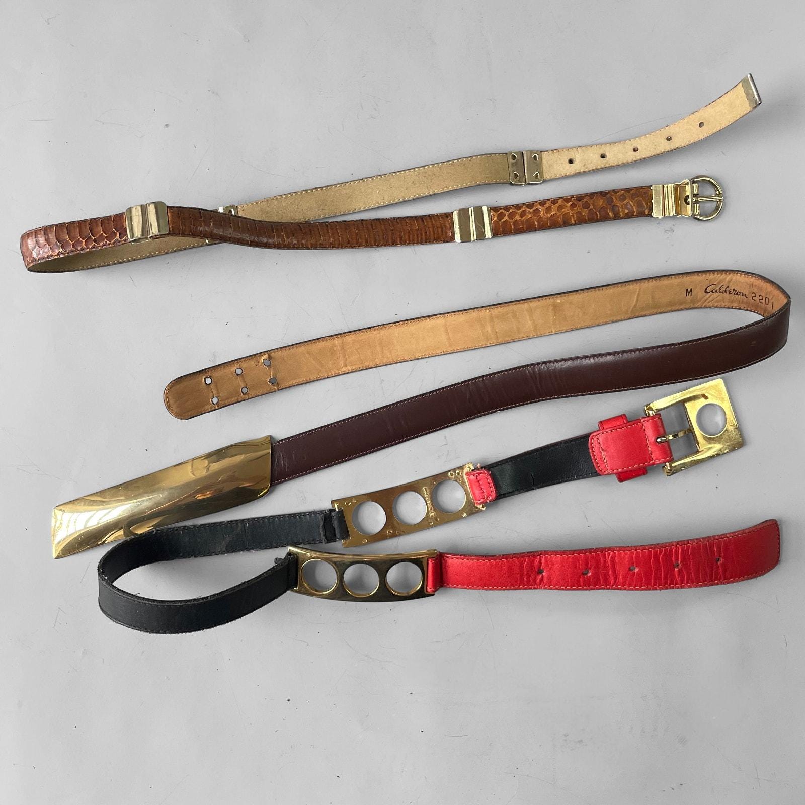 Lot of 3 80s VTG Belts Brass Gold Hardware Snakeskin Leather High Waist Skinny Lot of 3 80s Vintage Belts Great Hardware Gold Tone  main image 2
