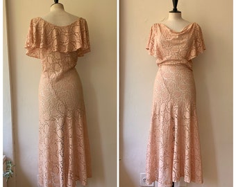 Vintage 1930's Lace Shear Wedding Dress