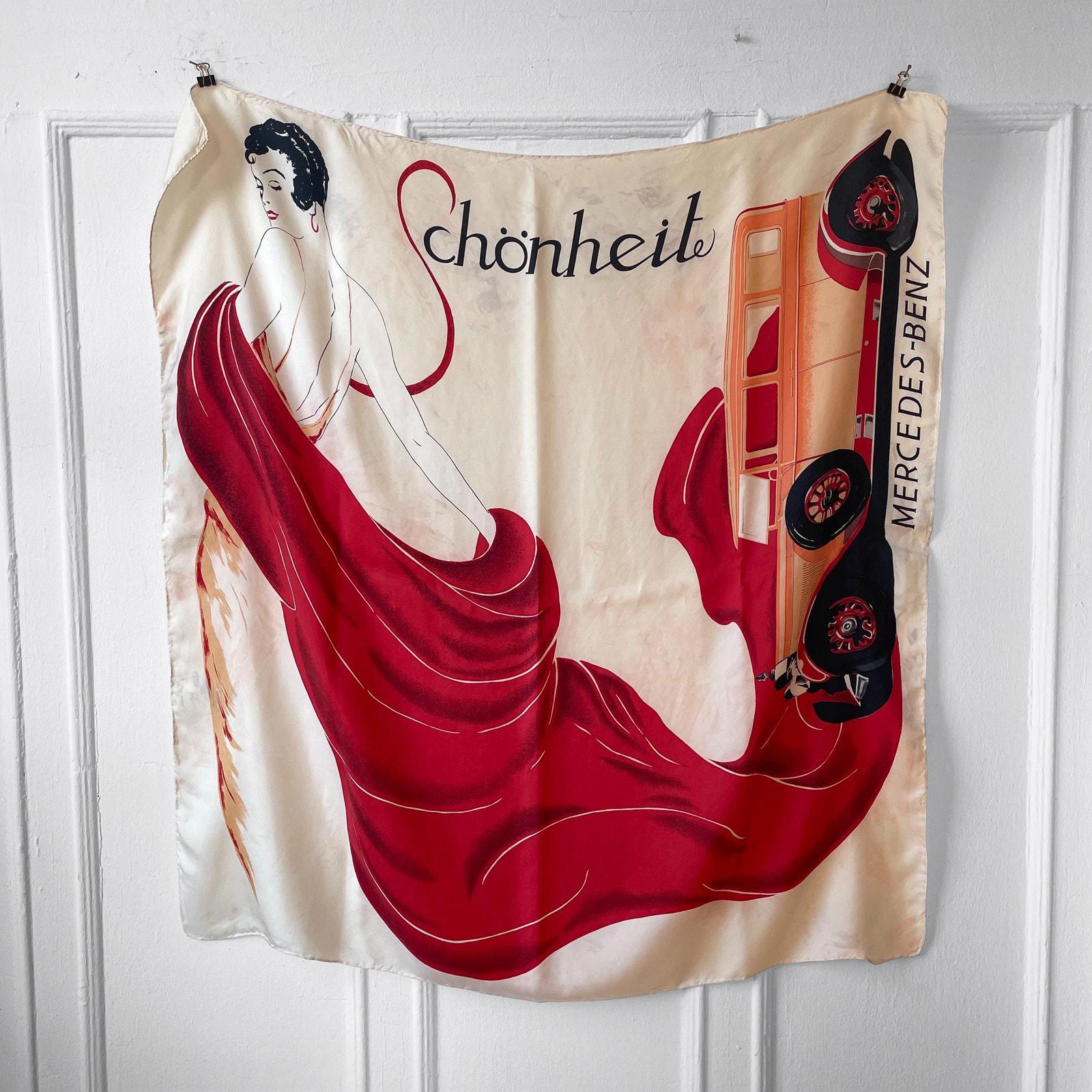 Foulard Vintage Mercedes-Benz Soie - 77 X 77 Cm - Couleur Prune - Occasion