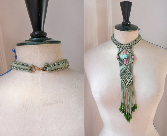 1970's Bohemian MACRAME  Bib Necklace - image 5