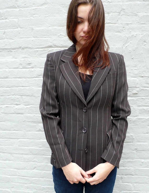 Gianfranco Ferré, Vintage Gianfranco Ferré Pinstriped Jacket 90s Wool Blazer Single Breasted Nipped