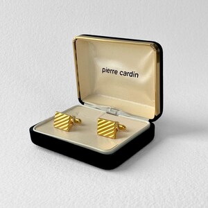 Vintage Pierre Cardin Cuff Links Gold Tone Original Box Square Cufflink