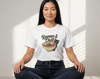 Ramen and Chill Cat T-Shirt | Noodle Bowl Graphic Tee