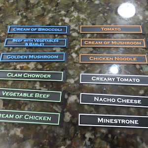 Labels for the 12 most popular soups