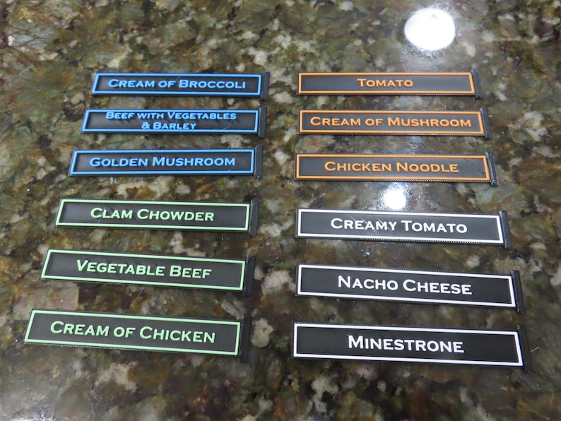 Labels for the 12 most popular soups