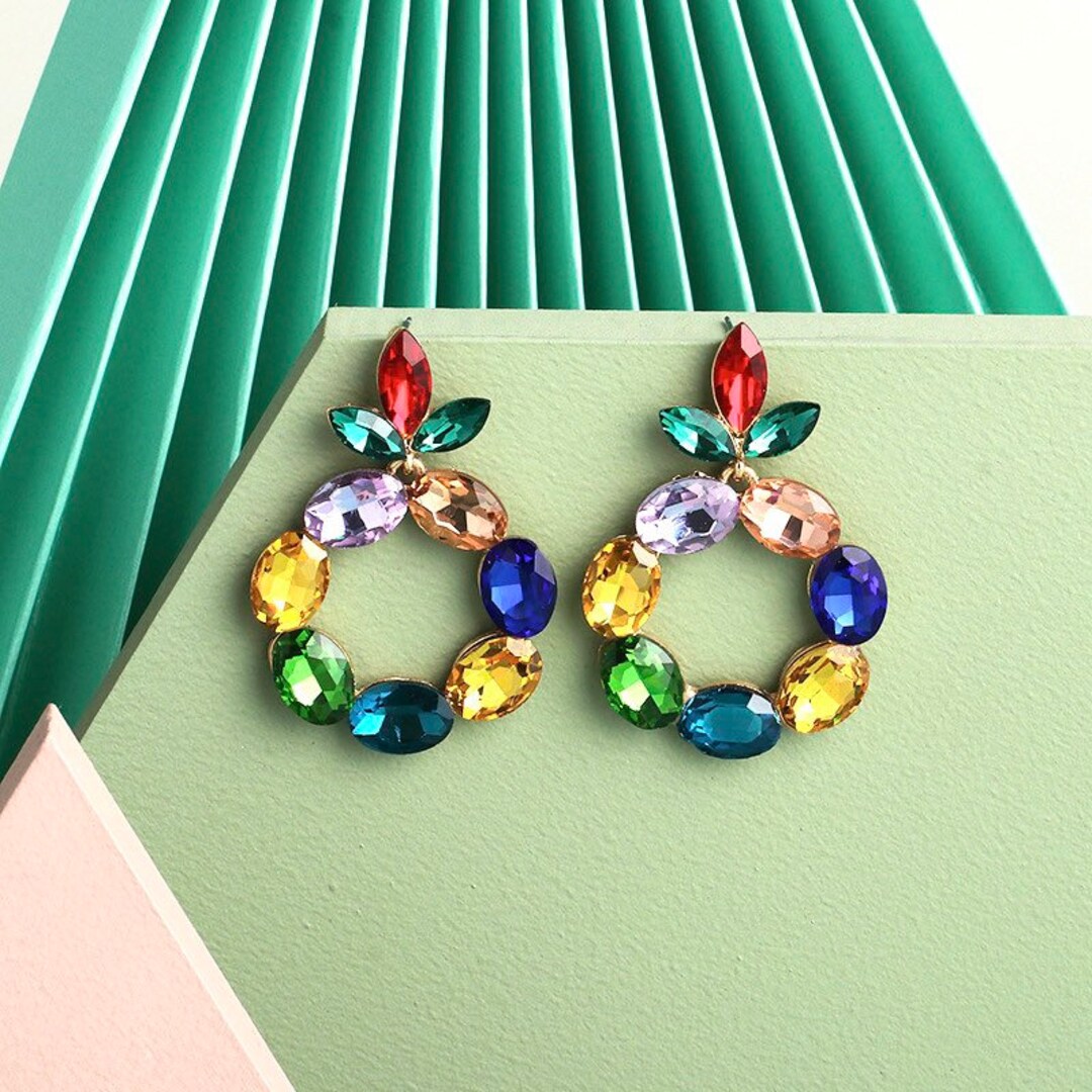 Rainbow Earrings Holiday Earrings Party Earrings Statement Etsy