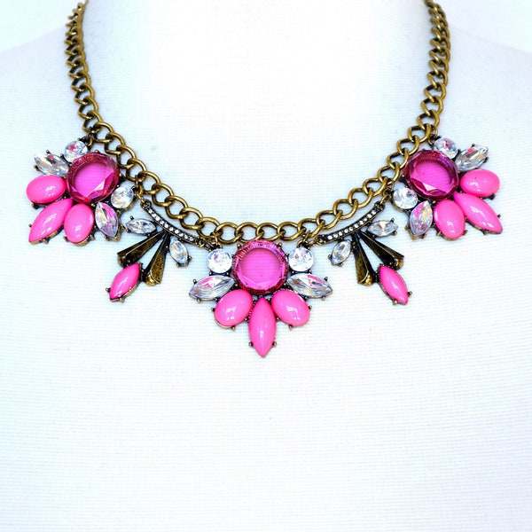 Party necklace, Bib necklace, Pink necklace, Statement necklace, Wedding necklace, Bridesmaid necklace, Holiday necklace