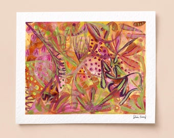 Abstract Acrylic Fine Art Print on Paper, "Eggplant Fronds"