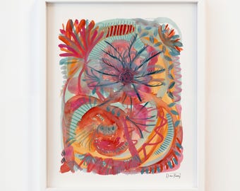 Abstract Art Print, Gouache Painting - "Smiling From Within"