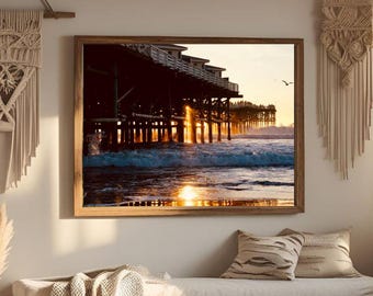 Lámina con estampado de puesta de sol en Mission Beach / Arte mural costero de San Diego