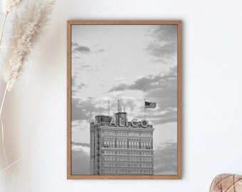 Waco Texas Fotografie Druck - Alico Gebäude, schwarz-weiß (Digitaler Download)