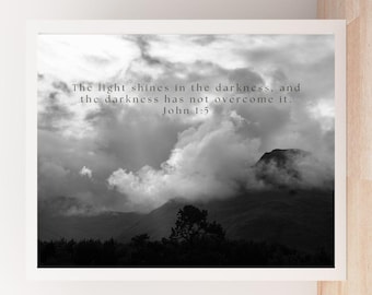 Alaska Landschaft Bibel Vers Druck - Johannes 1:5 Schrift (Digitaler Download)