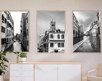 Venedig Strasse Fotografie Druck – schwarz weiss Italienisches Dekor (Digitaler Download)