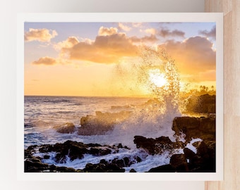 Kauai Sunset Beach Print – Hawaiianisches Meer Fotografie (Digitaler Download)