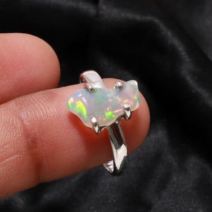 Raw Ethiopian Opal Ring, 925 Sterling Silver Ring, October Birthstone Ring, Rough Gemstone Ring, Handmade Silver Jewelry, Birthday Gift