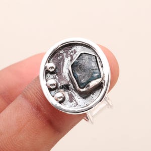 Raw Aquamarine Ring, 925 Sterling Silver Ring, March Birthstone, Rough Crystal Ring, Handmade Jewelry, Boho Ring, Dainty Ring, Gift For Her