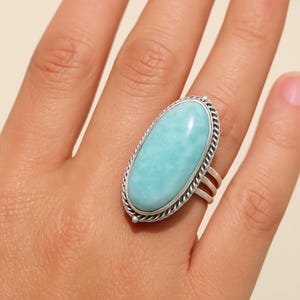 Larimar Ring , 925 Sterling Silver Ring, Oval Gemstone Ring, Statement Ring, Ring for Women, Handmade Ring, Gift for Her, Larimar Jewelry