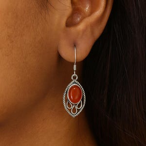 Karneol Ohrringe, 925 Massiv Sterling Silber Ohrringe, Drop & Baumeln Ohrringe, Juli Geburtsstein Ohrring, Handgemachter Boho Schmuck, Geschenk für sie