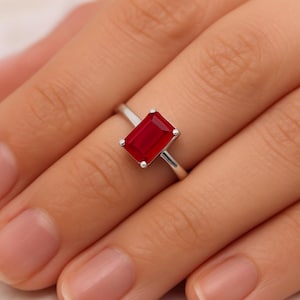 Ruby Ring, 925 Solid Sterling Silver Ring, Handmade Ring, Rectangular Ring, July Birthstone Ring, 925 Sterling Silver Jewelry, Gift For Her