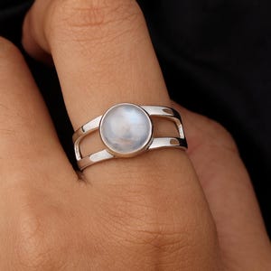 Rainbow Moonstone Ring, 925 Sterling Silver Ring, June Birthstone Ring, Round Gemstone Ring, Handmade Boho Jewelry, Christmas Gift