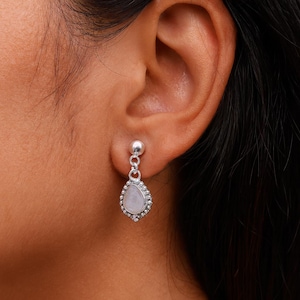 Rainbow Moonstone Earrings, 925 Sterling Silver Earrings, Pear Gemstone Earrings, June Birthstone, Dangle & Drop Earrings, Handmade Earrings
