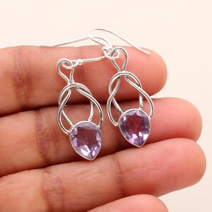Amethyst Earrings, 925 Sterling Silver Earrings, Pear Gemstone Earrings, Dangle Drop Earrings, Women Silver Earrings, Boho Handmade Jewelry