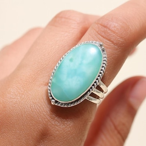 Larimar Ring , 925 Sterling Silver Ring, Oval Gemstone Ring, Statement Ring, Ring for Women, Handmade Ring, Larimar Jewelry, Gift for Her