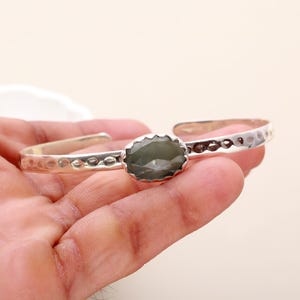 Aquamarine Bracelet, 925 Sterling Silver Bracelet, Gemstone Bracelet, Handmade Silver Jewelry, Cabochon Bracelet, Birthday Gift for Her