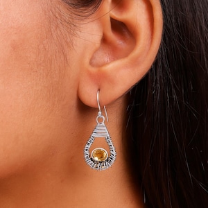 Citrine Earrings, 925 Solid Sterling Silver Earrings, Oval Gemstone Earrings, Healing Crystal Jewelry, Handmade Earrings, Anniversary Gifts