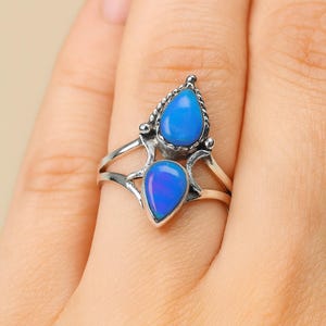 Aurora Opal Ring, 925 Sterling Silver Ring, Pear Gemstone Ring, Boho Ring, Silver Ring for Women, Handmade Ring, Promise Ring, Gift For Her