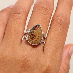 Ammonite Ring, 925 Sterling Silver Ring, Pear Gemstone Ring, Statement Ring, Women Silver Jewelry, Handmade Ring, Birthday Gift for Sister