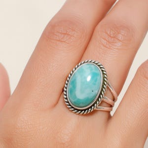 Larimar Ring, 925 Sterling Silver Ring, Oval Gemstone Ring, Boho Ring, Handmade Ring, Women Ring, Statement Ring, Anniversary Gift for Her