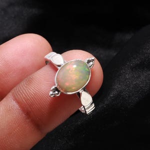 Ethiopian Opal Ring, 925 Sterling Silver Ring, Oval Gemstone Ring, Bohemian Jewelry, Women Silver Ring, Handmade Jewelry, Gift for Her