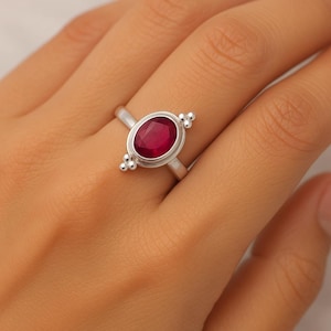 Ruby Ring, 925 Solid Sterling Silver Ring, Handmade Ring, Rectangular Ring, July Birthstone Ring, 925 Sterling Silver Jewelry, Gift For Her