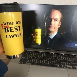 World's 2nd Best Lawyer Tumbler Better Call Saul Inspired Thermos Cosplay Screen Accurate Prop Fan Memorabilia replica Lawyer gift image 2