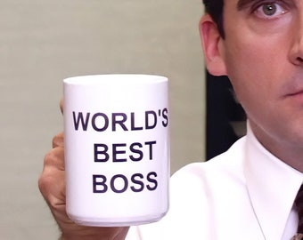 Tazza The Office World's Best Boss - Tazza da caffè da 15 once accurata sullo schermo - Michael Scott - Replica Memorabilia Merchandise