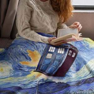 Doctor Who TARDIS Blanket - Van Gogh Starry Night Inspired Throw Blanket - Home Decor - Whovians Fandom Gift - BBC TV Series