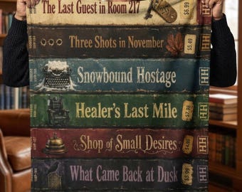 Horror Book Spine Sherpa Blanket, Cozy Spooky Throw, Retro Paperback Blanket, Gothic Reader Gift, Horror Fan Fleece Blanket