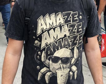 Vintage Comfort Colors Alien Rock Drinking Iced Coffee Shirt, Amaze Amaze Amaze Tee, Comic Con Outfit, Nerdy Gift Space Lovers