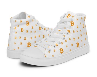 Bitcoiner white high top canvas shoes - Bitcoin Shoes - Crypto - BTC Maximalist - Stack Sats - Merch for a bitcoin enthusiast investor