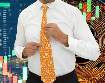 Bitcoin Necktie - Orange or Black - Groomsmen Gift - BTC Maximalist Swag - Crypto Tie - Merch for a bitcoin enthusiasts investor