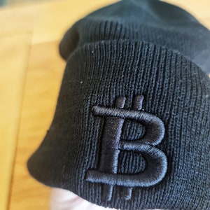 Bitcoin Beanie Black on black subtle Embroidery Bitcoin Merch Swag Hat image 2