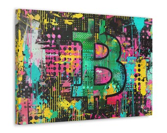 Bitcoin Graffiti Green Abstract Canvas - Crypto King Street Art Painting - Bitcoin Urban Artwork Decor