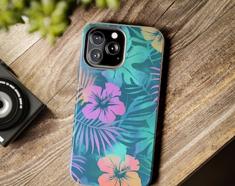 Hawaiian Phone Case - Hawaii Phone Cover - Hibiscus Turquoise Blue Tropical Hawaiian Beach Vibes, Summer, Palm Trees, Vacation, Exotic