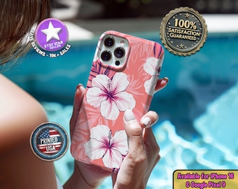 Pink Hibiscus Phone Case - Hawaii Phone Cover - Tropical Hawaiian Beach Vibes, Summer, Floral, Vacation, Surfing, Exotic