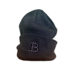 Bitcoin Beanie Black on black subtle Embroidery Bitcoin Merch Swag Hat image 1