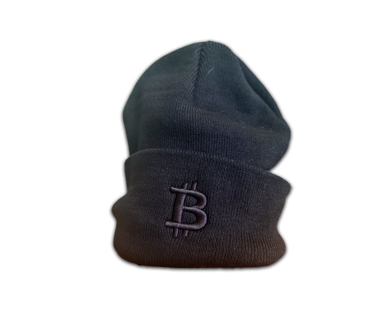 Bitcoin Beanie Black on black subtle Embroidery Bitcoin Merch Swag Hat image 1