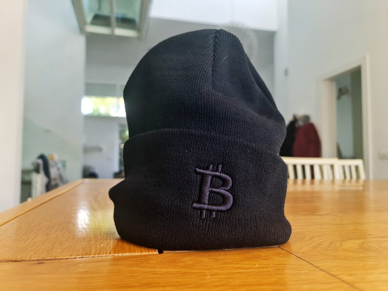 Bitcoin Beanie Black on black subtle Embroidery Bitcoin Merch Swag Hat image 3